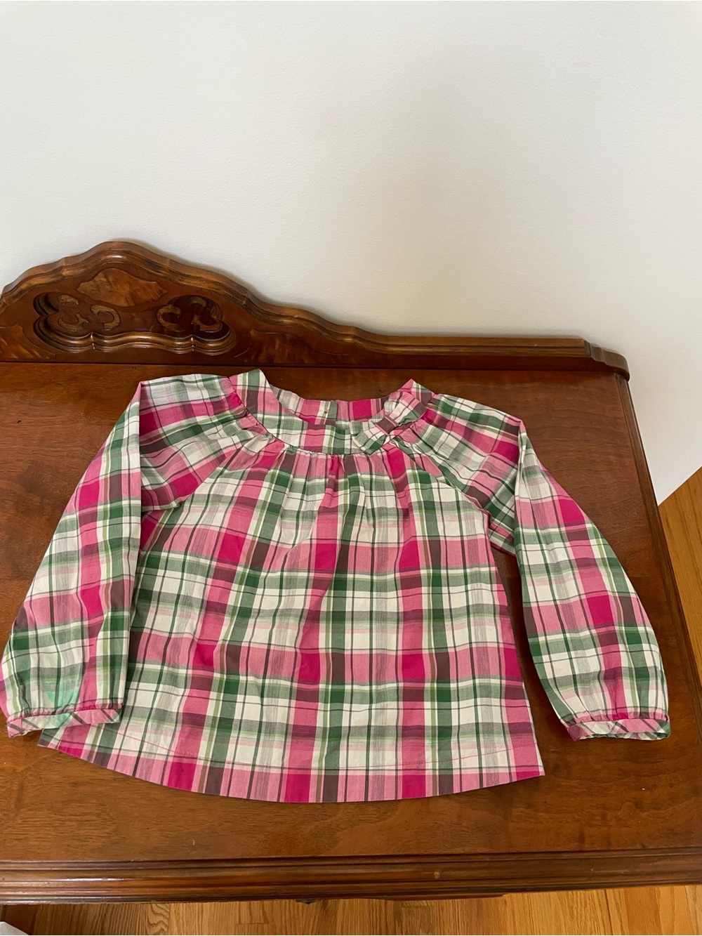 Girls Plaid Long-Sleeve Top in Pink and Green size 4